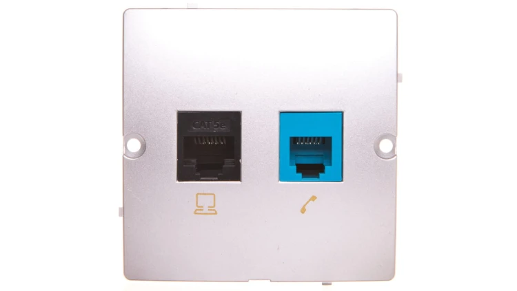 Simon Basic Gniazdo komputerowe RJ45 kat.5e + telefoniczne RJ12 srebrny m