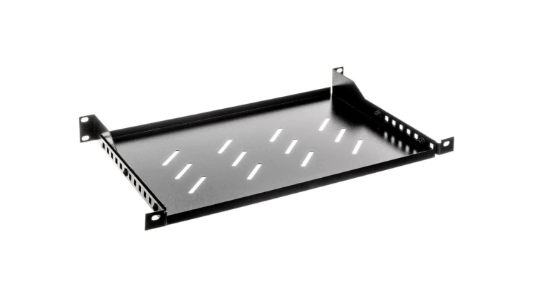 Półka do szaf 19 600mm czarna LANBERG (1U/483x300mm udźwig do 25kg, montaż 4 punktowy) AK-1004-B