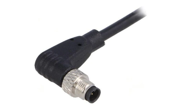 Złącze M5 wtyk męskie przewody PIN: 4 1A kątowe IP67 60V 1m PXPPVC05RAM04ACL010PVC