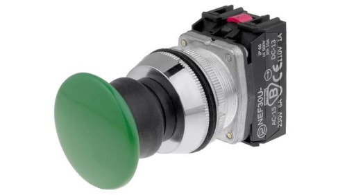 Przełącznik przyciskany, Ilość pozycji stabilnych: 1, NC + NO, zielony, 30mm, IP66 NEF30-UDZXY