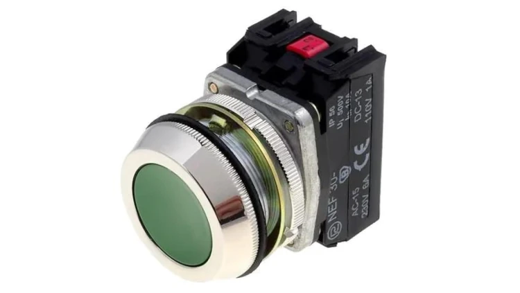 Przełącznik przyciskany, Ilość pozycji stabilnych: 1, NO x2, zielony, 30mm, IP56 NEF30-K2XZ