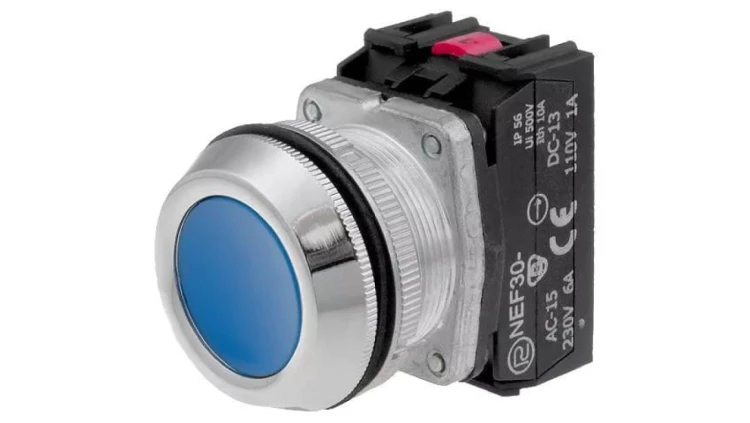 Przełącznik przyciskany, Ilość pozycji stabilnych: 1, NC + NO, niebieski, 30mm NEF30-KNXY