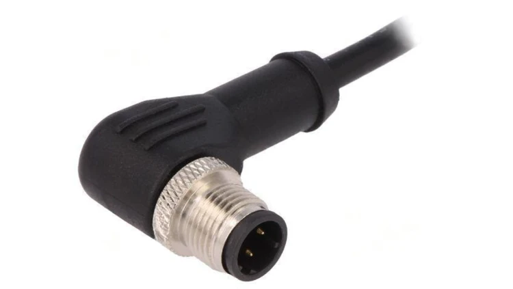 Złącze M12 wtyk męskie PIN: 4 kątowe kod D-Ethernet 4A 250V PXPPVC12RAM04DCL010PVC