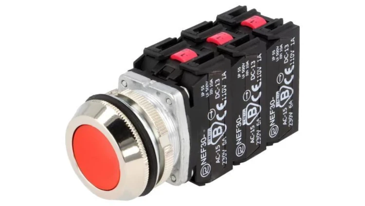 Przełącznik przyciskany, Ilość pozycji stabilnych: 1, NC x3 + NO x3, 30mm, IP56 NEF30-KC3X3Y