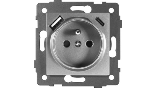 Gniazdo pojedyncze 2P+Z z gniazdem USB MODERN-Q, 16A-250V~, szare