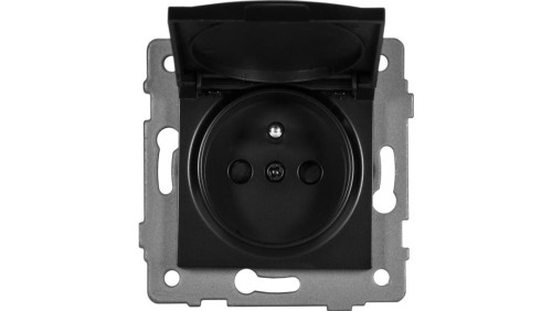 Gniazdo pojedyncze 2P+Z z klapką MODERN-Q, 16A-250V~, czarne