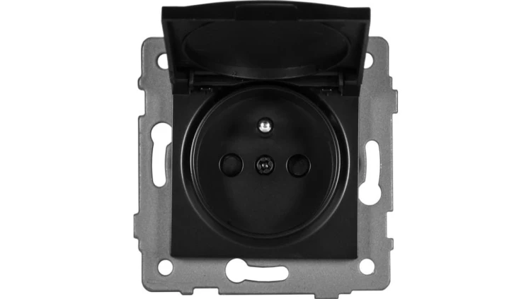 Gniazdo pojedyncze 2P+Z z klapką MODERN-Q, 16A-250V~, czarne