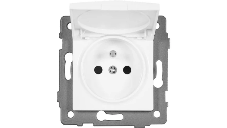 Gniazdo pojedyncze 2P+Z z klapką MODERN-Q, 16A-250V~, białe