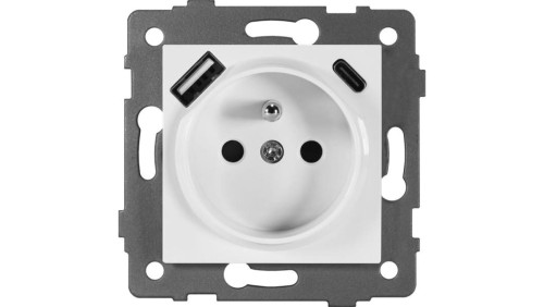 Gniazdo pojedyncze 2P+Z z gniazdem USB MODERN-Q, 16A-250V~, białe
