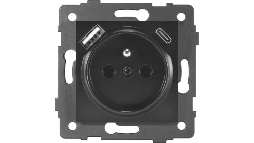 Gniazdo pojedyncze 2P+Z z gniazdem USB MODERN-Q, 16A-250V~, czarne
