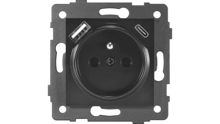 Gniazdo pojedyncze 2P+Z z gniazdem USB MODERN-Q, 16A-250V~, czarne