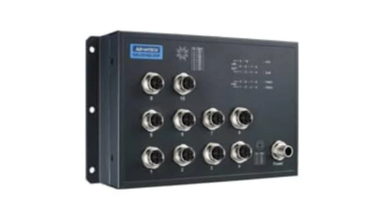 EN50155, M12 8-port GigabitEthernet X-coded PoE + 2-port GigabitEthernet X-coded Bypass, Niezarządzalny Ethernet Switch, HV EKI-