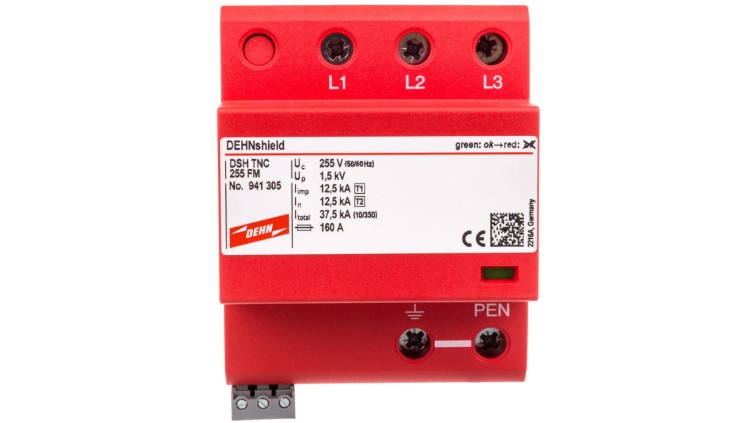 Ogranicznik przepięć Typ T1+T2 3P 12,5/37,5kA 1,5kV DEHNshield TNC 255 FM 941305