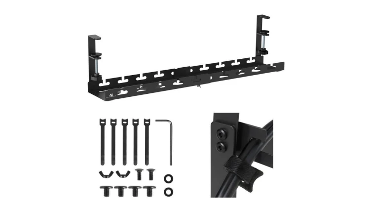 Organizer podbiurkowy na kable Maclean, max. obciążenie 5kg, max. 728mm, czarny, MC-103 B