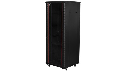 Szafa stojąca RACK 19 42U 600x800mm drzwi szklane czarna NEKU FLR + wyposażenie