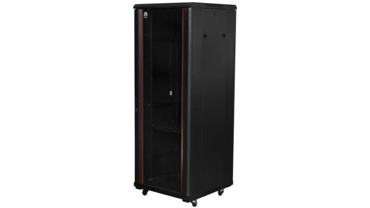 Szafa stojąca RACK 19 42U 600x800mm drzwi szklane czarna NEKU FLR + wyposażenie