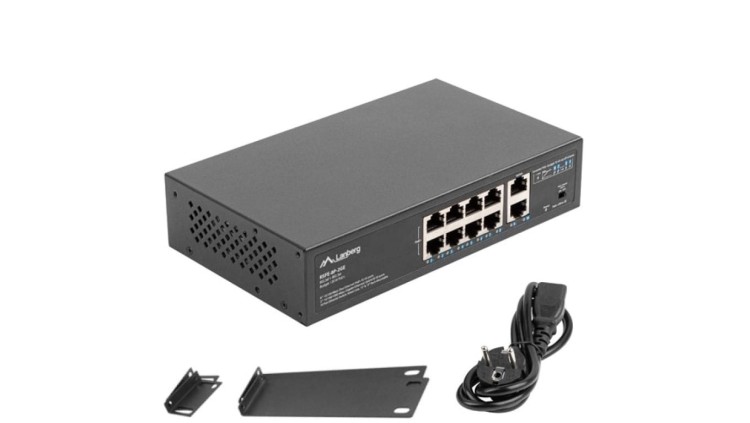 Switch RACK 10x port RJ45 (Fast Ethernet, w tym 8x PoE+ i 2x UpLink 1Gb/s) przełącznik niezarządzalny RSFE-8P-2GE-120