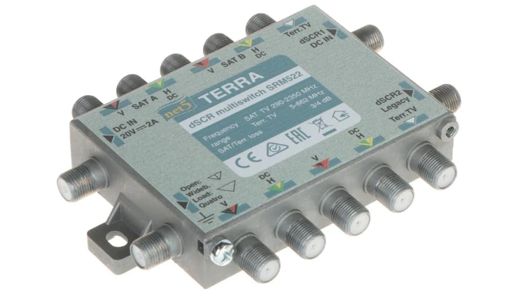 MULTISWITCH PRZELOTOWY UNICABLE I/II SRM-522 5 WEJŚĆ / 5 WYJŚĆ + 2 WYJŚCIA UNICABLE TERRA