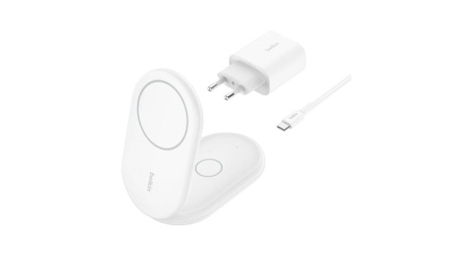 Belkin ładowarka indukcyjna składana 2w1 MagSafe Qi2 15 W biała z zasilaczem 36 W