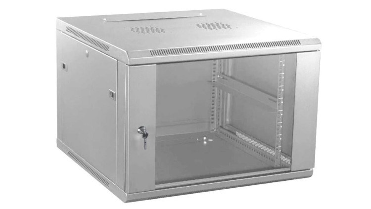 Szafa wisząca RACK 19 9U 450mm drzwi metal-szkło szara GT zdejmowane boki Seria AS