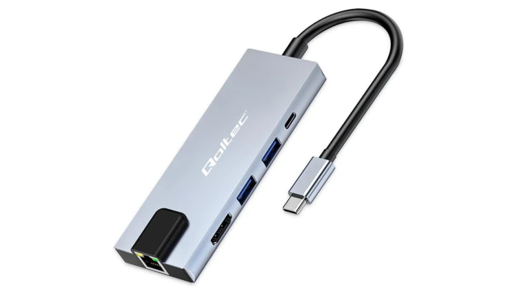 Qoltec Hub Adapter USB-C 5w1 USB-C PD 100W 2x USB HDMI 4K RJ45