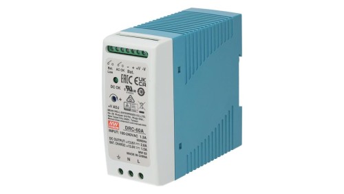 Zasilacz na szynę DIN 13,8V 4,3A 60W uniwersalny buforowy DRC Mean Well z wyjściem do ładowania akumulatora