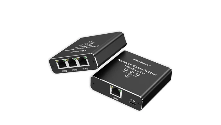 Qoltec Rozdzielacz Splitter Ethernet mini SWITCH 1x3 RJ45 1000Mb/s USB-C Aluminium