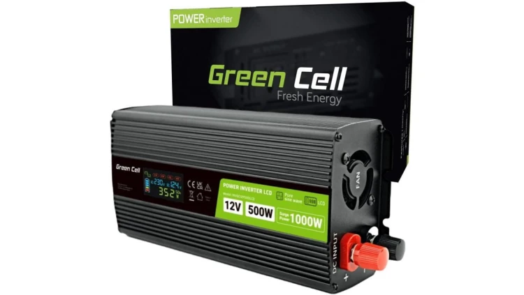 PRZETWORNICA NAPIĘCIA Green Cell PowerInverter LCD 12V -igt/br 230V 500W/1000W CZYSTA SINUSOIDA