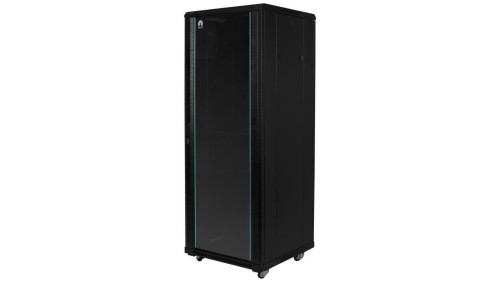 Szafa stojąca RACK 19 22U 600x600mm drzwi szklane czarna (złożona) NEKU FLR GREEN + wyposażenie