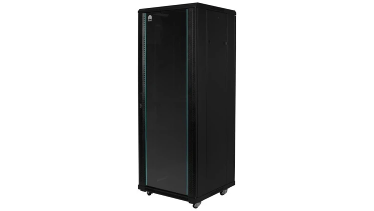 Szafa stojąca RACK 19 42U 600x1000mm drzwi szklane czarna (złożona) NEKU FLR GREEN + wyposażenie
