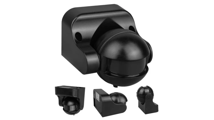 Czujnik ruchu PIR Maclean, na podczerwień, IP44, czarny z czarną przesłoną, zasięg 12m, max. obciążenie 300/1200W, MCE358 B/B