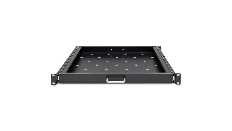 Qoltec Solidna stalowa Półka z uchwytem do szafy RACK 600*600 Wysuwana Czarna