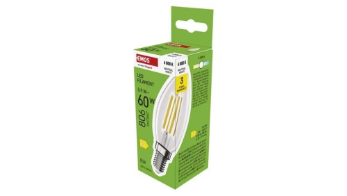 Żarówka LED Filament świeczka / E14 / 5,9 W (60 W) / 806 lm / neutralna biel ZF3D43