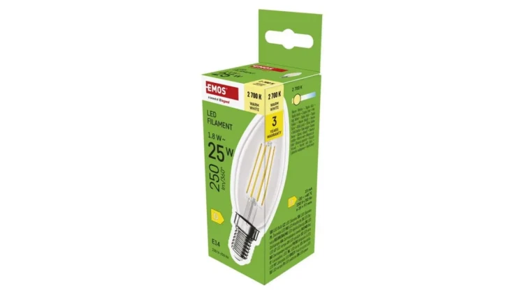 Żarówka LED Filament świeczka / E14 / 1,8 W (25 W) / 250 lm / 250 lm / Ciepła biel ZF3D02