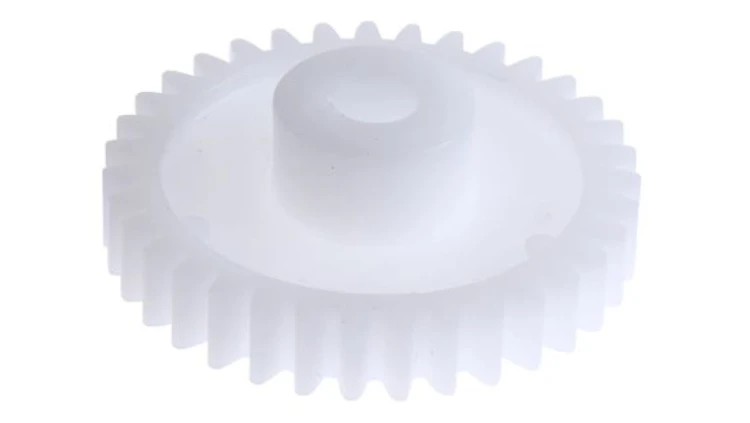 Koło zębate walcowe, moduł: 1, l.zębów: 35, śr. piasty: 14mm, śr. otworu: 6mm, POM