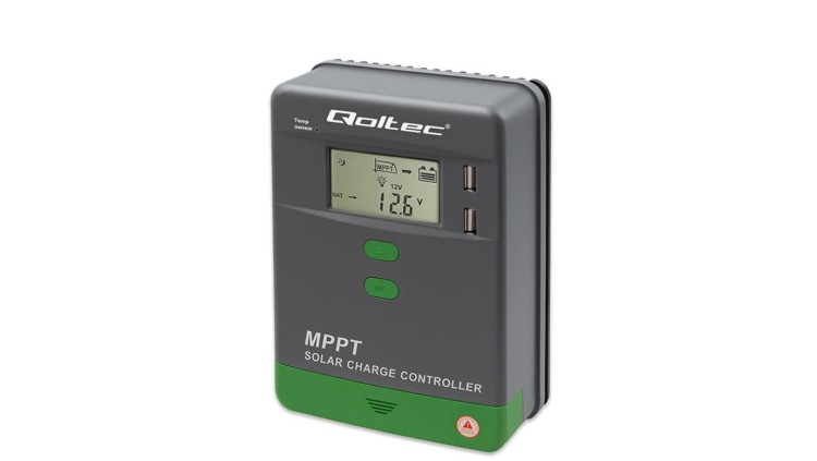 Qoltec Solarny regulator ładowania MPPT z czujnikiem temperatury 10A 12V / 24V LCD 2 x USB Bluetooth APP GEL LiFePO4