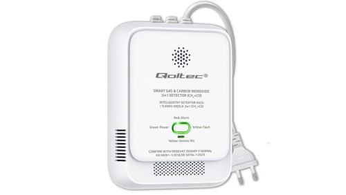 Qoltec Certyfikowany Czujnik wycieku gazu ziemnego i tlenku węgla (czadu) detektor CH4 CO alarm 85dB LED