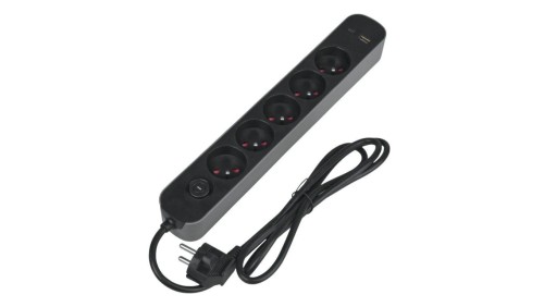 Listwa ochronna DPM z wyłącznikiem - 5 gniazda AC, 1x USB-A, 1x USB-C 1,5M szara