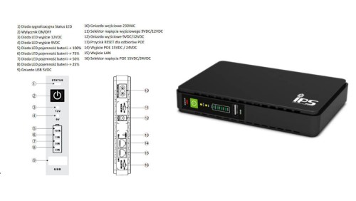 RouterUPS-30-PoE DC UPS moc 30W wyjścia 9V/2A lub 12V/2A oraz PoE 15V/1A lub 24V/2A 8800mAh