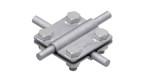 Złącze krzyżowe odgromowe DUŻE 2P (62x62mm, dwie płytki, 4xM8) ocynk galwaniczny drut bednarka AN-KOM