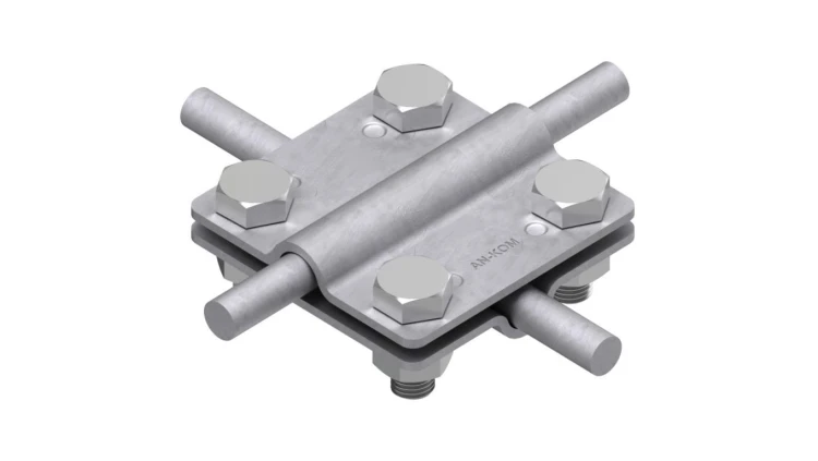 Złącze krzyżowe odgromowe DUŻE 2P (62x62mm, dwie płytki, 4xM8) ocynk galwaniczny drut bednarka AN-KOM