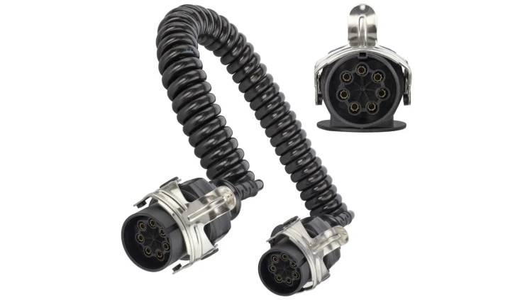 Przewód spiralny QLY-s kabel do naczepy zakończony metalowymi wtykami 7-pin typu N 24V 4m