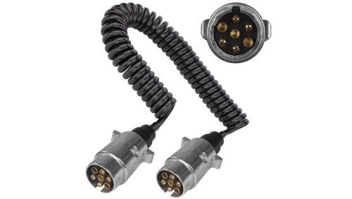 Przewód spiralny QLY-s kabel do przyczepy zakończony metalowymi wtykami 7-pin 12V 5m