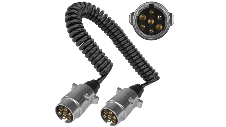 Przewód spiralny QLY-s kabel do przyczepy zakończony metalowymi wtykami 7-pin 12V 3m