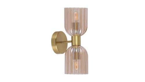 Elegancki kinkiet z nowoczesnymi ozdobnymi kloszami Piega złoto bursztynowy LP-939/2W amber Light Prestige