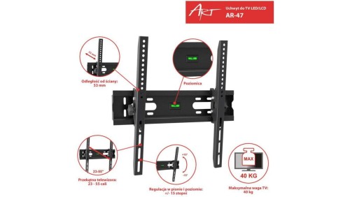 Uchwyt do TV LCD/LED 23-55 cali 40KG AR-47 ART reg. w pionie