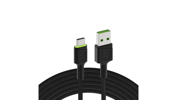 KABEL USB-A / USB-C Green Cell RAY 200cm ZIELONY LED QUICK CHARGE 3.0 KABGC13