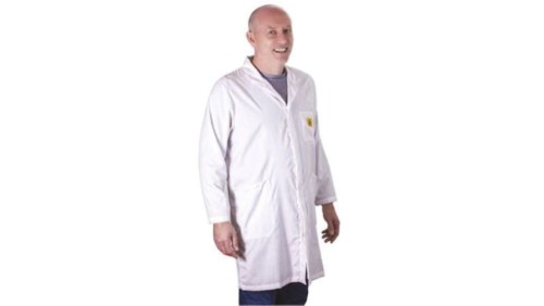 Fartuch laboratoryjny, Unisex, Biały, rozmiar: S, Antyelektrostatyczny, Przycisk, Bawełna, poliester, 3, Wielorazowe