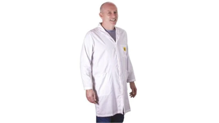 Fartuch laboratoryjny, Unisex, Biały, rozmiar: S, Antyelektrostatyczny, Przycisk, Bawełna, poliester, 3, Wielorazowe
