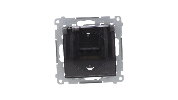 Simon 54 Gniazdo Schuko do wersji IP44 z przesłonami z uszczelką klapka transparentna antracyt DGSZ1BZ.01/48A